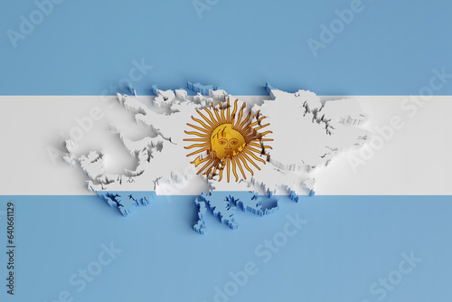 Map of the Falkland Islands in three dimensions with the colors of the Argentine flag . 3d illustration.