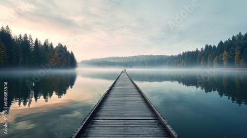 Calm Pier Stretched Over Still Waters of a Lake