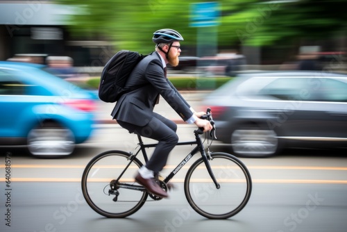 Successful hipster middle age caucasian stylish businessman bearded male man costume going office work by bike riding bicycle morning city road. Healthy ecology lifestyle cycling transport bicyclist