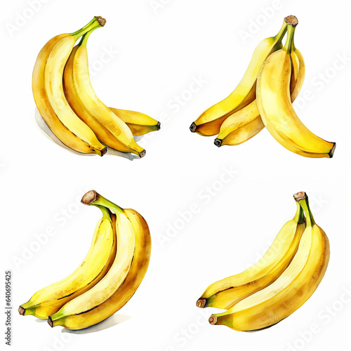 バナナの水彩イラスト、手書き、リアル