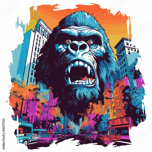 giant gorilla on the streets of a metropolis