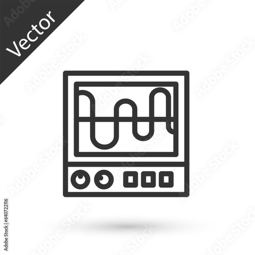 Grey line Oscilloscope measurement signal wave icon isolated on white background. Vector