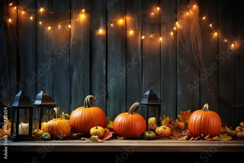 candles pumpkins thanksgiving string lights table rustic