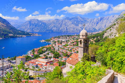 Kotor bay and Old Town from Lovcen Mountain. Montenegro.