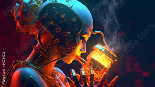 robot girl with a hookah