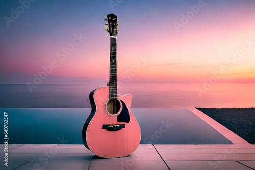 pink color guitar isolated on the white.