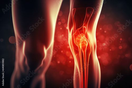 The knee joint of a person with a painful area of rheumatoid arthritis, glowing red