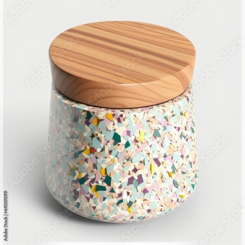 Wooden Lid Airtight Jar with Colored Terrazzo Pattern