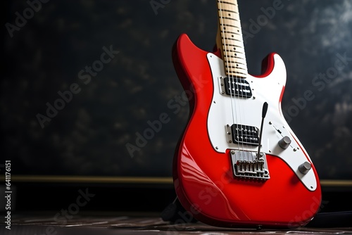 red electric guitar on dark background