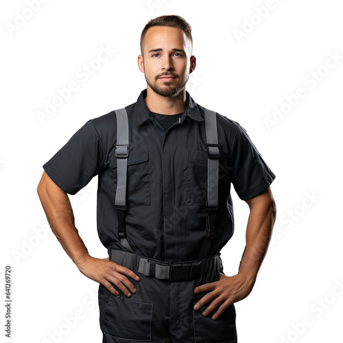 Portrait of an automechanic holding a clipboard on a transparent background