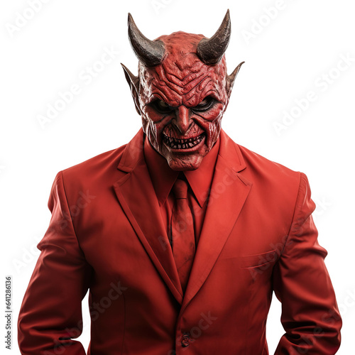 Halloween costumes - Front view mid shot of white man dressed as devil isolated on white transparent background