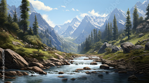 Hyperrealistic view of a tranquil mountain stream