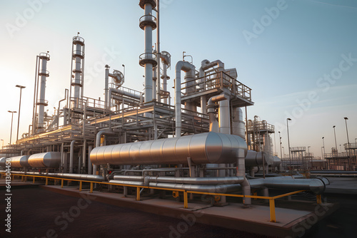 Gas Processing Plant. Complex Network of Pipes and Equipment