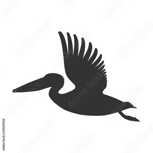 Pelican graphic icon. Flying pelican sign isolated on white background. Vector illustration