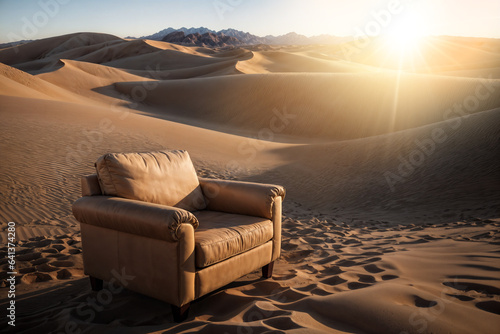 abandoned empty armchair standing in the desolate desert