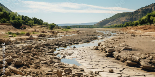 lit d'une rivière asséchée en été lors d'une canicule