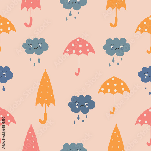cute pattern of umbrellas and cloudes