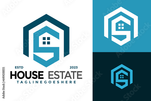 Letter S Hexagon House logo design vector symbol icon illustration