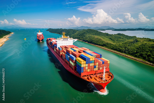 Illustration of a container ship in the Panama Canal.