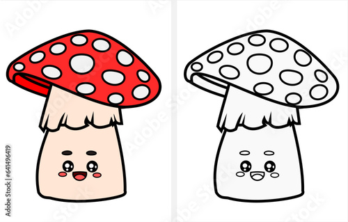 Cute cartoon mushroom coloring page for kids.
