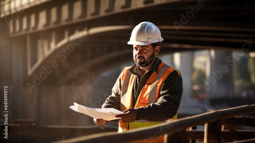 civil engineer inspecting a bridge construction site generative ai