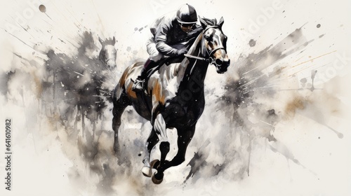 person riding a horse. horse racing sketch. horse racing tournament. equestrian sport. illustration of ink paints.