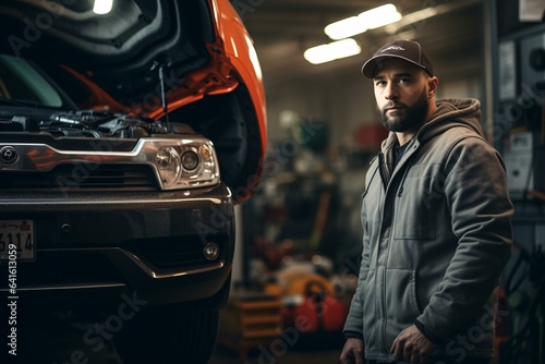 A man standing next to a car in a garage