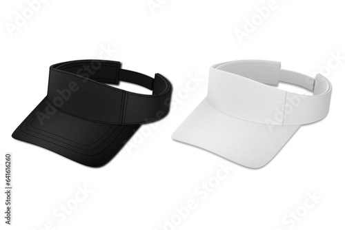 Blank white and black visor plain hat mockup isolated on a white background. 3d rendering.