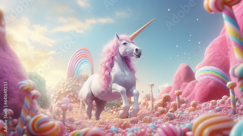 a unicorn doing magic in a candyland - Generative AI