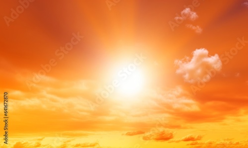 Heat wave of extreme sun and sky background. Hot weather with global warming concept. Temperature of Summer season, Generative AI