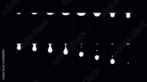 Water droop animation effect. 2d cartoon water drooping frame. Raindrop classic animated effect.