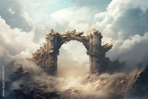 Ancient arched gate in the clouds