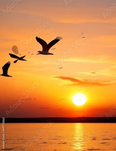  concept of freedom bird flying over sunset 