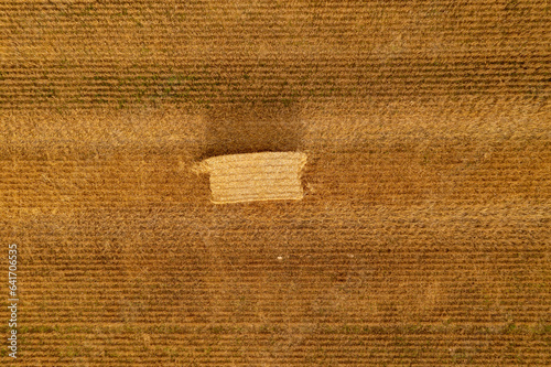 Drone photography of agriculture fields and square hale bales