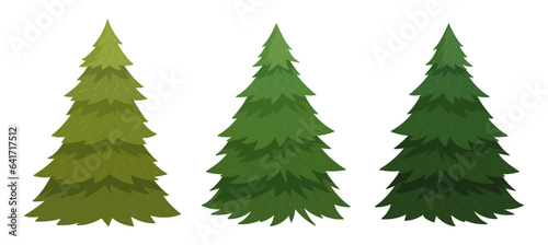 Fur tree set. Cartoon Christmas undecorated spruce trees. Xmas holidays flat vector illustration collection. Christmas green fur trees