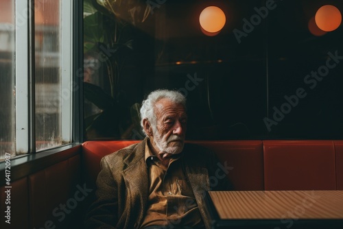 A lonely old man in a coffee shop. Generative AI