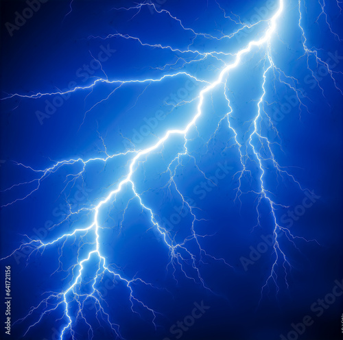 Blue lightning bolt on a blue background, electric fantasy sky.