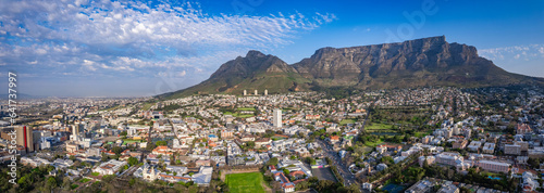 Aerial view of Cape Town city centre at sunrise in Western Cape, South Africa
