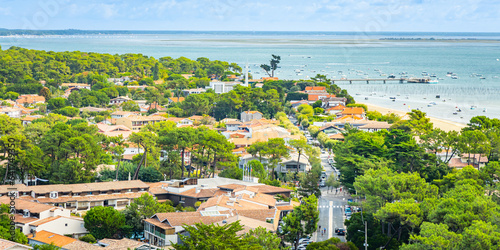 Aerial view of the Belisaire district in Cap Ferret seen from the top of the lighthouse