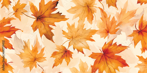 Seamless pattern with acorns and autumn oak leaves in Orange, Beige, Brown and Yellow. Perfect for wallpaper, gift paper, pattern fills, web page background, autumn greeting cards.