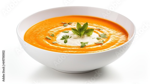Carrot soup isolated on white background