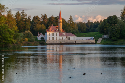 Priory Palace in the evening August landscape. Gatchina. Leningrad region, Russia
