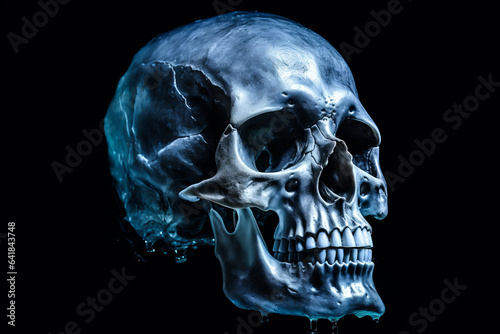 Illustration of skull with diamonds on black background, .