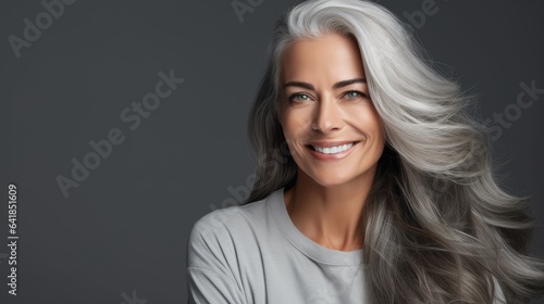 White woman with healthy face, beautiful smile and hair.