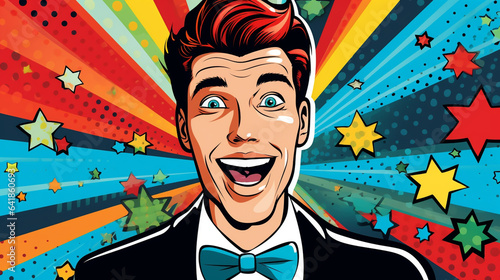 Happy male face, smile pop art retro vector illustration