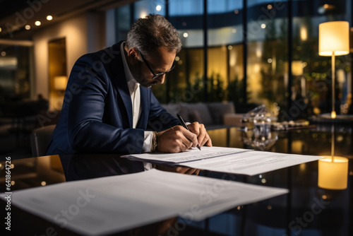 A co-buyer captures the excitement of signing the final documents and becoming a part-owner of a property, marking the beginning of their fractional ownership journey. Generative Ai.