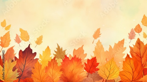 Beautiful autumn maple leaves with watercolor colorful maple leaves for background