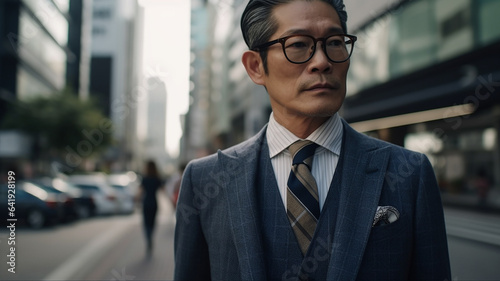 都会・ビジネス街・東京で働く中高年のアジア人ビジネスマン 