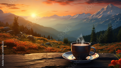A cup of coffee on the toaca peak in the carpathians at sunset romania. Generative Ai