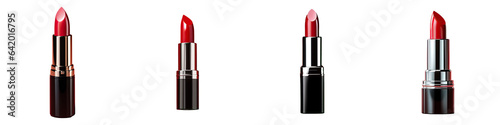 Compact black tube of vibrant red lipstick for alluring lip enhancement transparent background